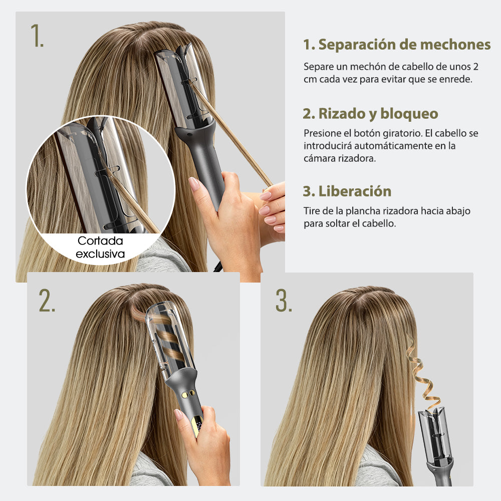 Qimmaol G-310 Rizador de Pelo Automático (25 mm) | 14 Ajustes de Temperatura (100–230 °C) / Antiquemaduras / Calentamiento Rápido / Cuidado Iónico