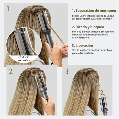 Qimmaol G-310 Rizador de Pelo Automático (25 mm) | 14 Ajustes de Temperatura (100–230 °C) / Antiquemaduras / Calentamiento Rápido / Cuidado Iónico