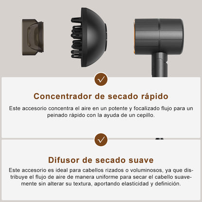 Secador de pelo iónico profesional Qimmaol Velofold con concentrador y difusor [Ultraligero / Tamaño de la palma / Plegable / 250 g]