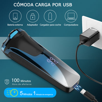 Afeitadora Qimmaol Pro para hombre: Afeitadora eléctrica para hombre, apta para afeitado en seco y en húmedo, incluye estuche de almacenamiento y 3 cuchillas de repuesto.