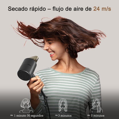 Secador de pelo iónico profesional Qimmaol Velofold con concentrador y difusor [Ultraligero / Tamaño de la palma / Plegable / 250 g]