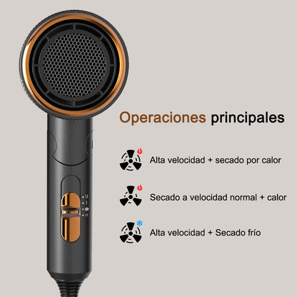 Secador de pelo iónico profesional Qimmaol Velofold con concentrador y difusor [Ultraligero / Tamaño de la palma / Plegable / 250 g]