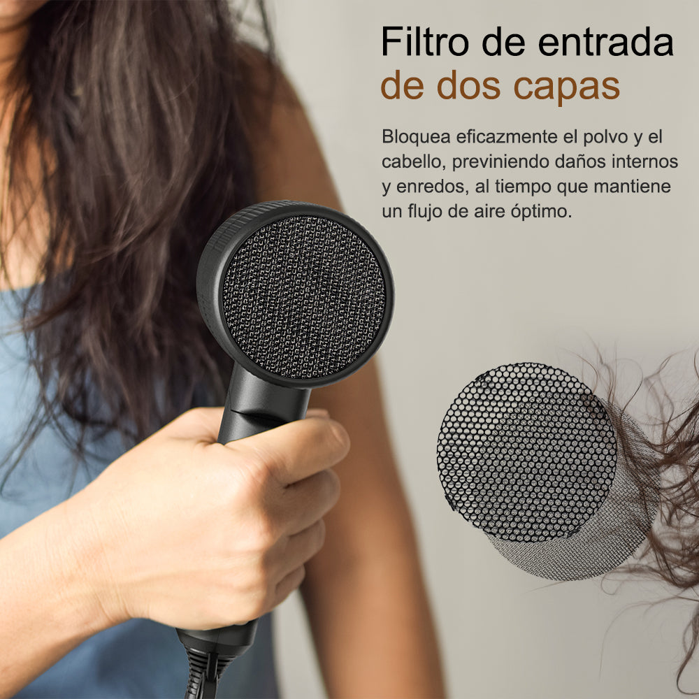 Secador de pelo iónico profesional Qimmaol Velofold con concentrador y difusor [Ultraligero / Tamaño de la palma / Plegable / 250 g]