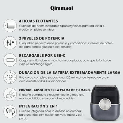 Qimmaol FK706 Mini afeitadora eléctrica para hombres con estuche de viaje