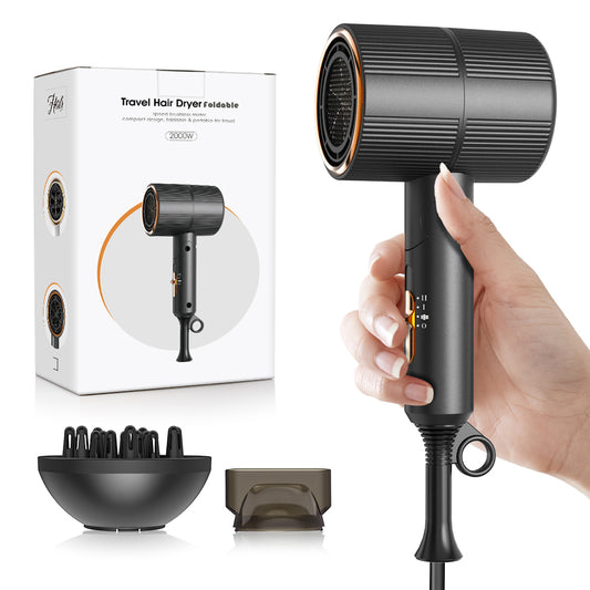 Secador de pelo iónico profesional Qimmaol Velofold con concentrador y difusor [Ultraligero / Tamaño de la palma / Plegable / 250 g]