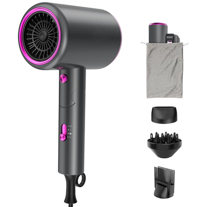 Secador de pelo iónico profesional Qimmaol Velofold con boquilla concentradora, difusor y peine [Compacto / Ligero / Plegable / 350 g]