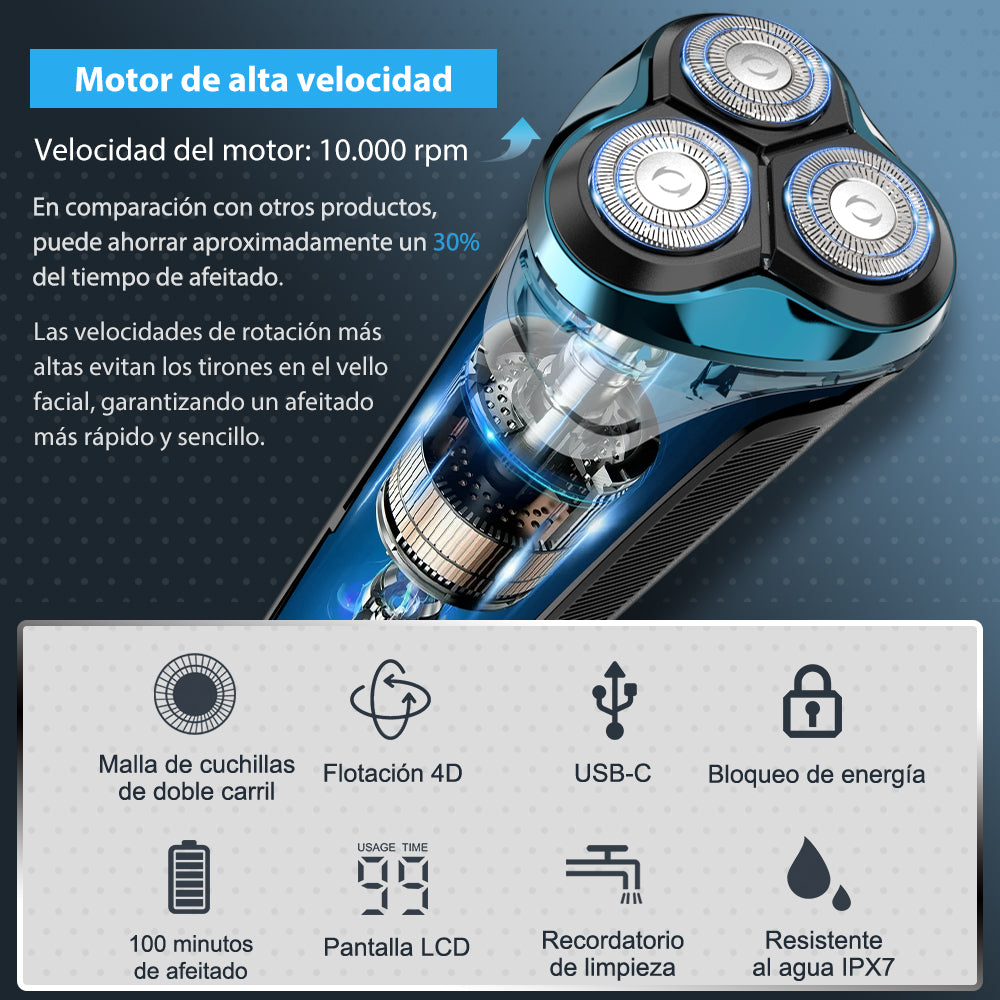 Afeitadora Qimmaol Pro para hombre: Afeitadora eléctrica para hombre, apta para afeitado en seco y en húmedo, incluye estuche de almacenamiento y 3 cuchillas de repuesto.