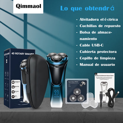Afeitadora Qimmaol Pro para hombre: Afeitadora eléctrica para hombre, apta para afeitado en seco y en húmedo, incluye estuche de almacenamiento y 3 cuchillas de repuesto.