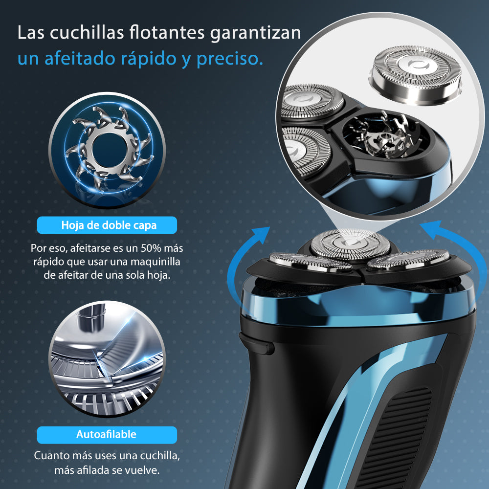 Afeitadora Qimmaol Pro para hombre: Afeitadora eléctrica para hombre, apta para afeitado en seco y en húmedo, incluye estuche de almacenamiento y 3 cuchillas de repuesto.